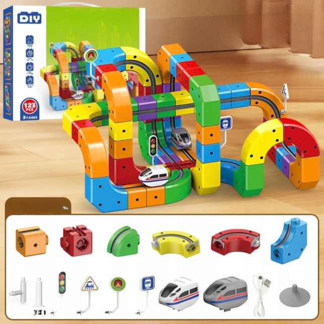 Klocki Magnetyczne Kolejka Elektryczna Tor Antygrawitacyjny Pociąg 123el.