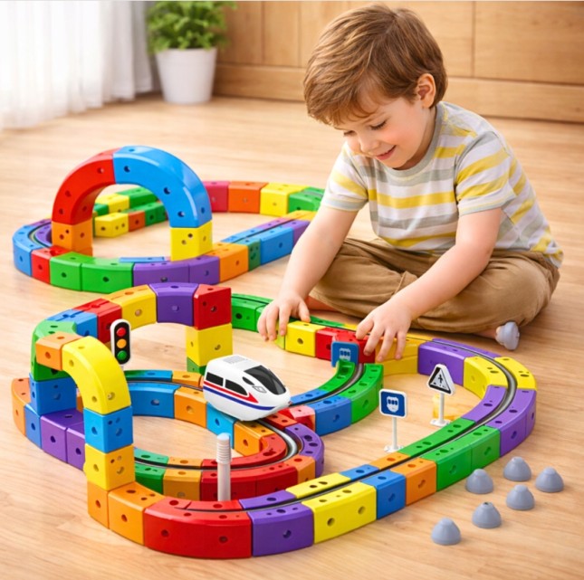 KOLEJKA DLA DZIECI TOR MAGNETYCZNY 51 EL. POCIĄG ZESTAW EDUKACYJNY DIY