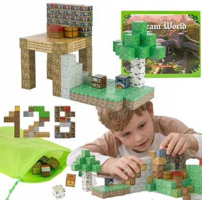 Klocki magnetyczne Minecraft 128szt. konstrukcyjne sześciany + 4 FIGURKI