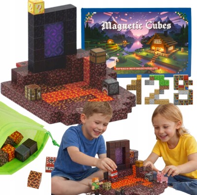 Klocki magnetyczne Minecraft 128szt. konstrukcyjne sześciany + 4 FIGURKI