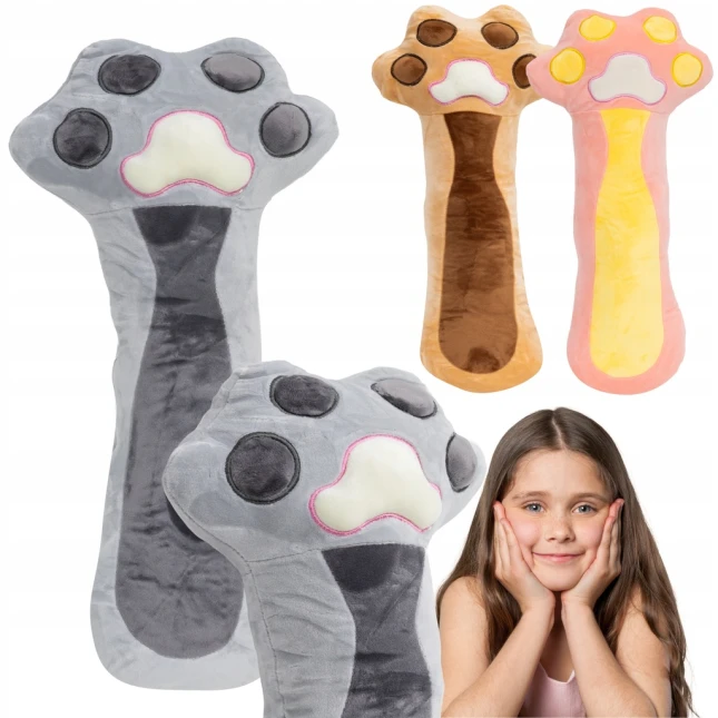 PODUSZKA KOCIA ŁAPKA 50 cm miękka, długa maskotka PRZYTULANKA WAŁEK szara
