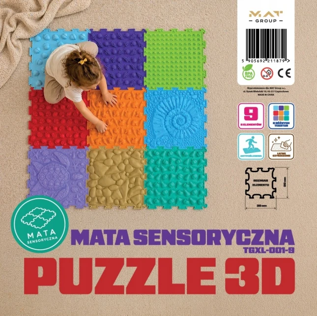 MATA SENSORYCZNA DLA DZIECI PUZZLE 3D 9 EL. ORTOPEDYCZNA MASAŻ STÓP