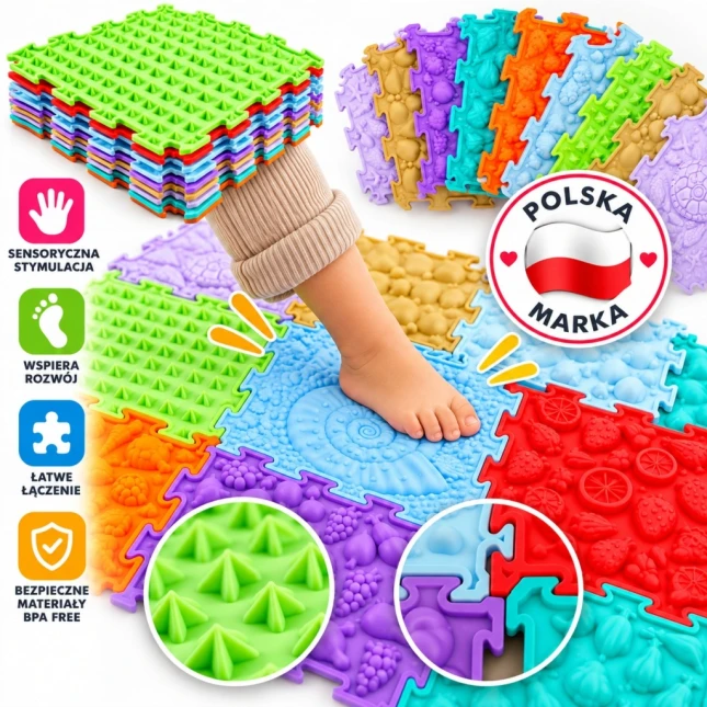 MATA SENSORYCZNA DLA DZIECI PUZZLE 3D 9 EL. ORTOPEDYCZNA MASAŻ STÓP
