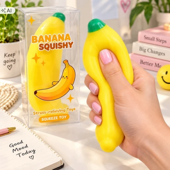 CHRUPIĄCY GNIOTEK BANAN CRUNCHY SQUISHY ANTYSTRESOWY DO ŚCISKANIA XXL SUPER
