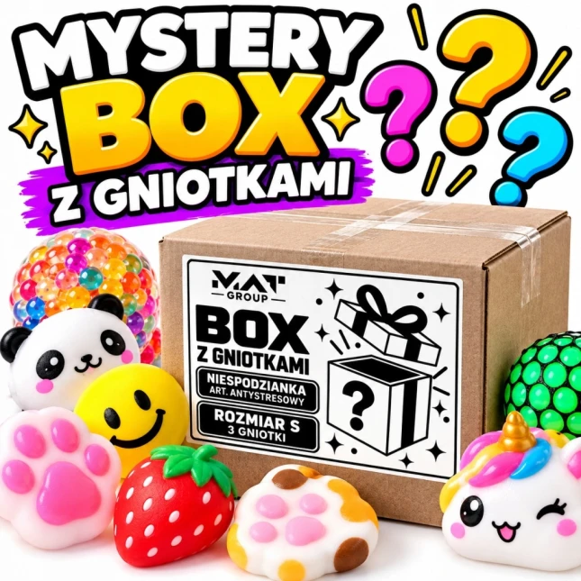 MYSTERY BOX r.S GNIOTKI SQUISHY 3 SZT ANTYSTRESOWE CRUNCHY WAZELINA
