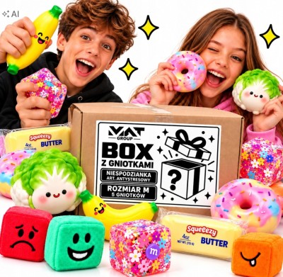 MYSTERY BOX r.M GNIOTKI SQUISHY 5 SZT ANTYSTRESOWE CRUNCHY WAZELINA